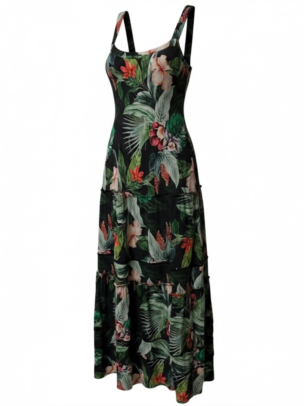 Witchery Sleeveless Black Lined Floral Hawaiian Vacation Maxi Dress Belt 14 EUC